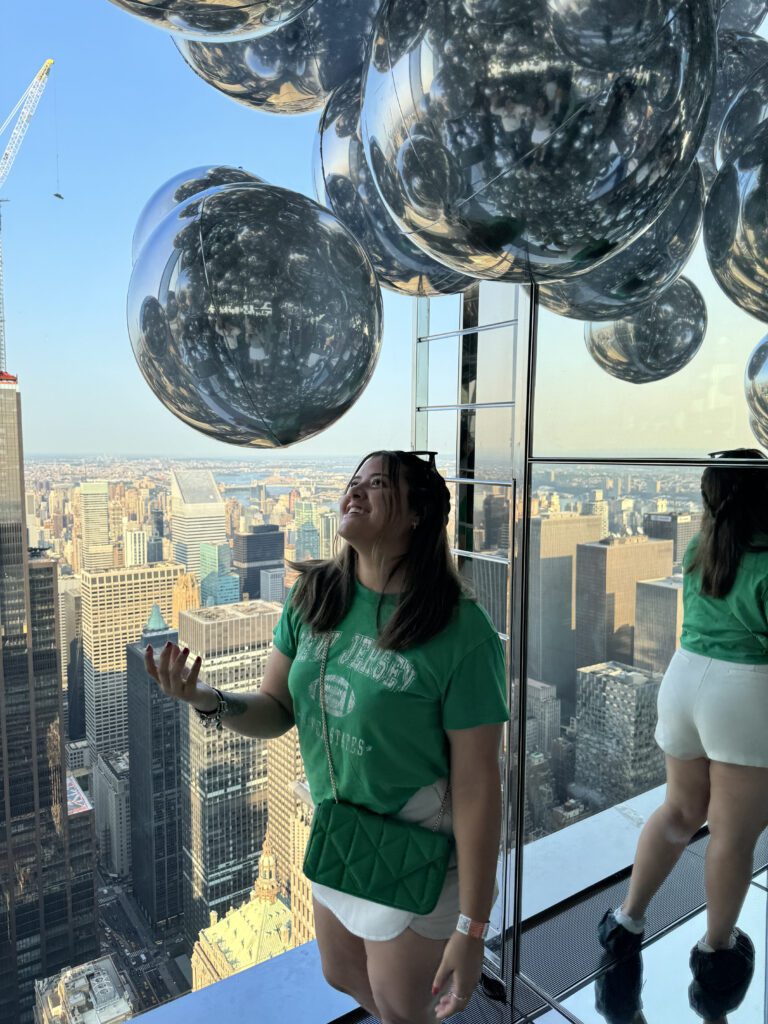 It's a photo where you can see Ale at the SUMMIT, surrounded by silver balls.  It's located in New York.